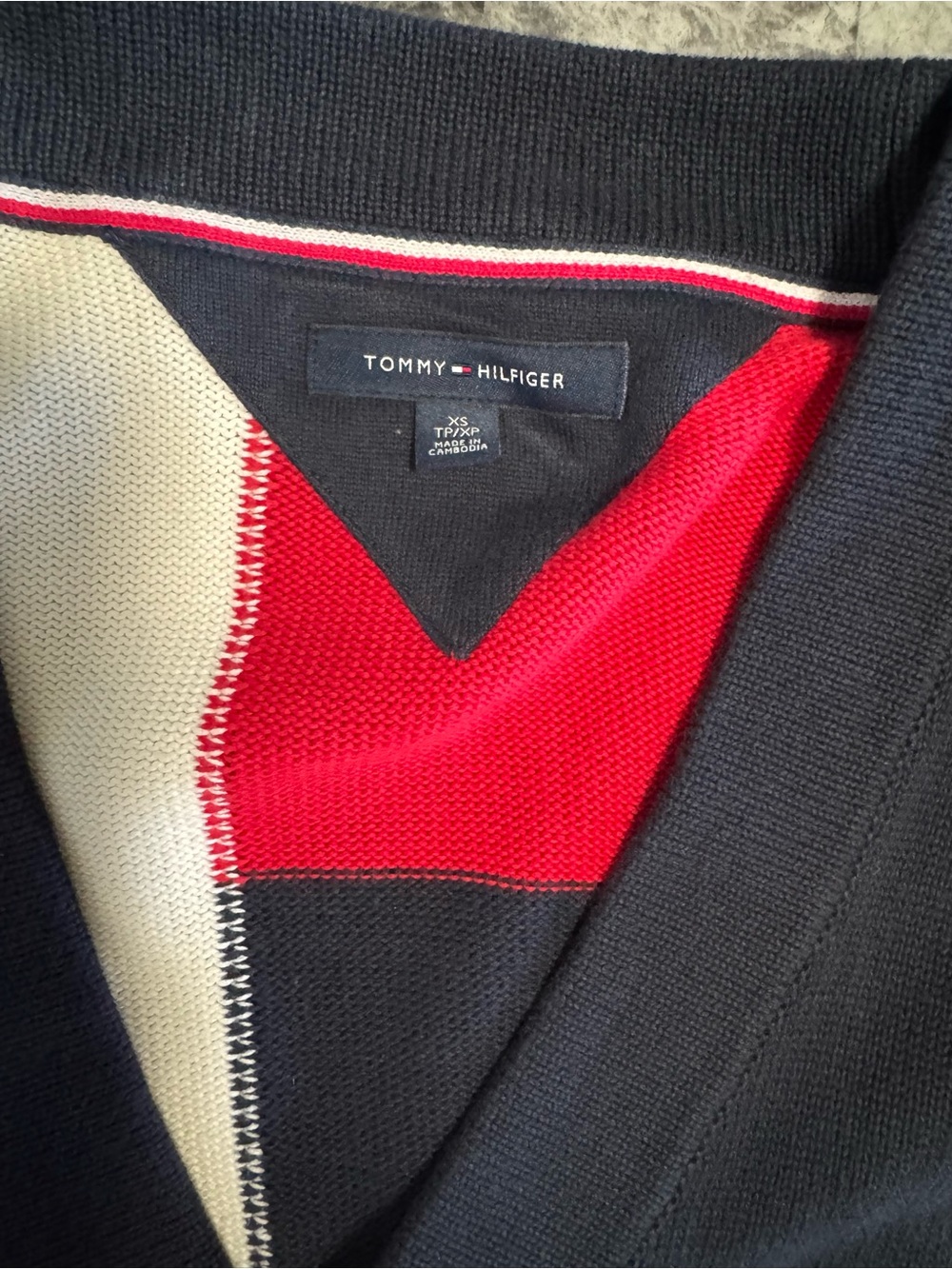 Tommy Hilfiger Men's Navy, Red & White Colorblock Cardigan - Picture 2 of 7